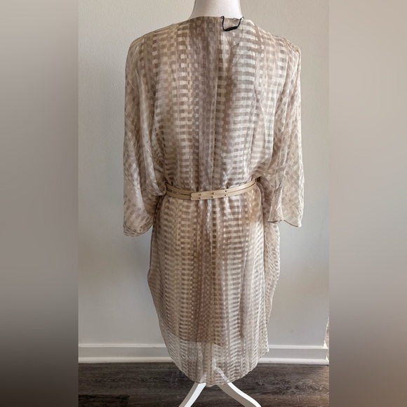 Halston Heritage Cream-Ivory Sheer Checked Tunic with Belt - Picture 8 of 12